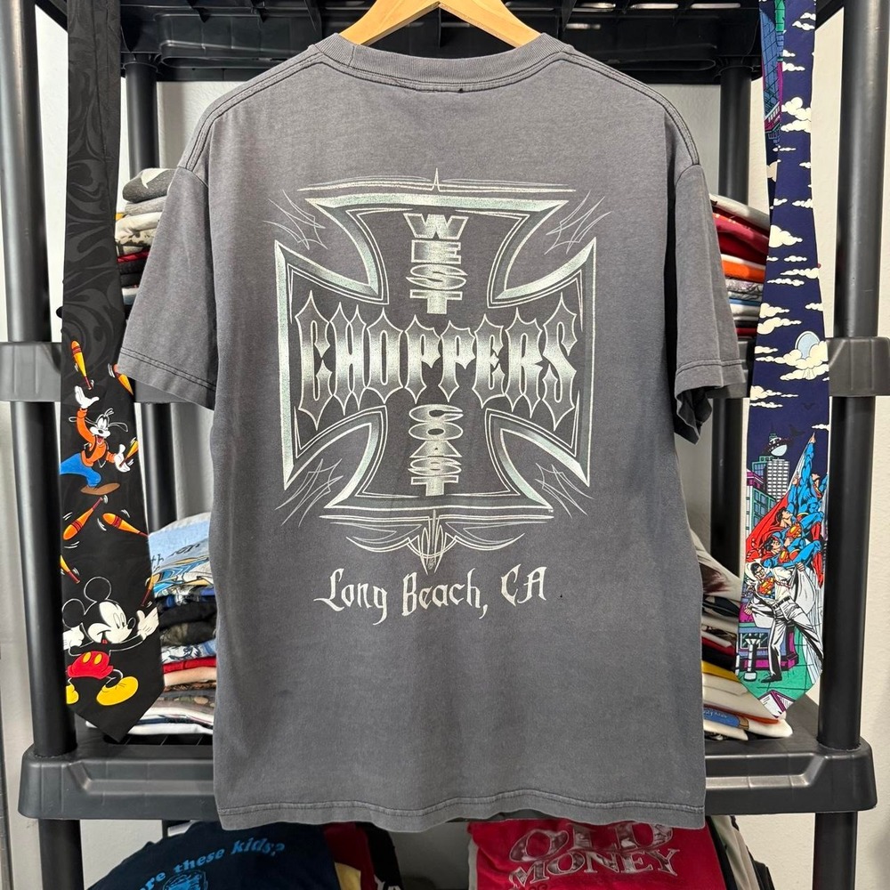 Vintage West Coast Choppers Jesse Who T-Shirt Faded Grey Biker Tee Long Beach CA